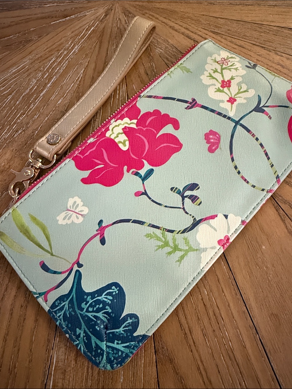 Floral Spartina Pink and Teal Wristlet Clutch - Picture 3 of 6